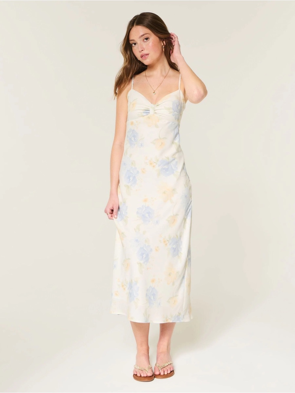 NWT Hollister White Crepe Floral Slip Maxi Dress